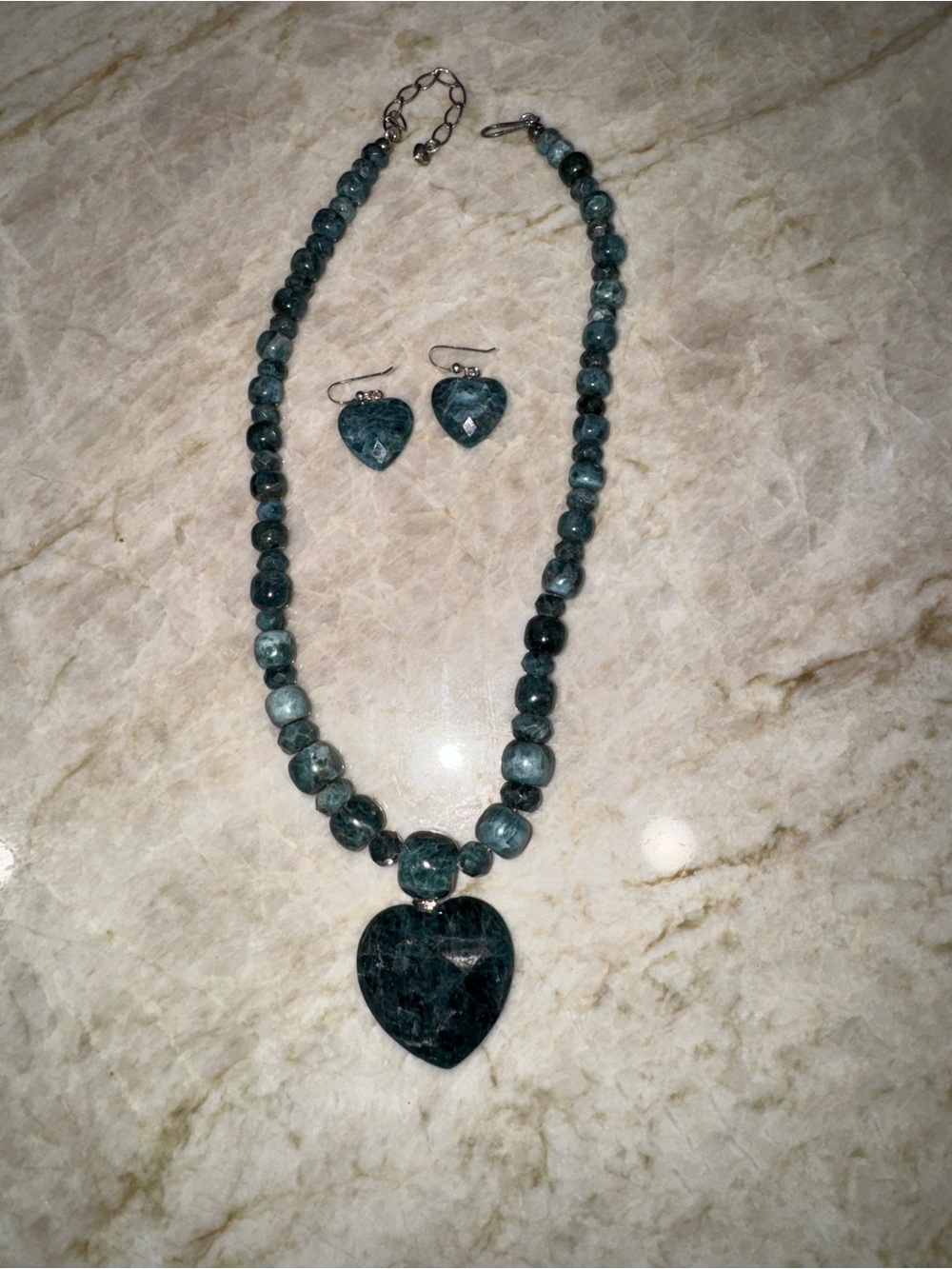 Jay King Teal Apatite Heart Pendant Necklace and Earrings Set
